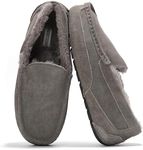 Project Cloud Mens Moccasin Slippers For Men, 100% Genuine Suede Mens Slippers Memory Foam House Slippers for Men Indoor Outdoor Mens Loafers Non-Slip Loafers For Mens House Shoes (Oswin, GREY, 11.5)