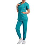 Women's Scrub Set,V-neck Doctors Scrubs Top and Pants Double Pocket Medical Doctor Uniform Stretch Quick dry Hospital Spa Beauty Wear