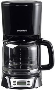 BRANDT - CAF1318E - Cafetière électrique programmable – Capacité 18 tasses – Réservoir 1,8 litre – Verseuse en Verre — Fonction Maintien au Chaud 40 minutes – Système Anti-goutte – Écran LCD – noire