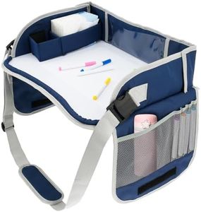 Car Seat Tray, Kids Travel Tray, Travel Lap Desk Accessory with Adjustable Strap Portable Easy to Clean Car Seat Tray for Kids Travel Toddlers (Blue)