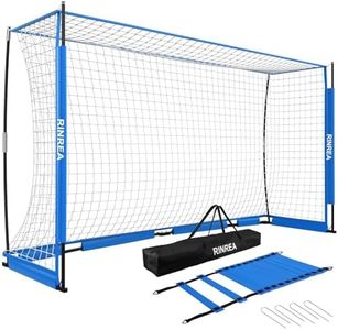 RINREA Portable Soccer Goal 12x6Ft, Collapsible Soccer Goal Net Metal Base, Quick Setup Soccer Training Equipment with 1 Carry Bag, 1 Agility Ladder, 4 Ground Nails (Blue)