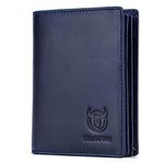 BULLCAPTAIN Large Capacity Genuine Leather Bifold Wallet/Credit Card Holder for Men with 15 Card Slots QB-027, Blue, Small, Modern