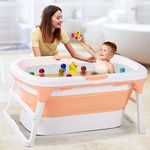 BAYBEE Plastic Haven Foldable Bath Tub For Adults Kids, Portable Baby Mini Swimming Pool For Kids With Support Bolster & Anti Skid Base, Kids Inflatable Adult Bathtubs For Boys Girls (Pink)