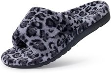 Litfun Women's Orthopedic Slippers with Arch Support Adjustable Open Toe House Shoes for Plantar Fasciitis, Leopard Grey 39