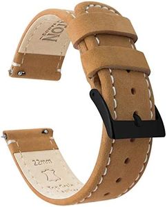 BARTON WATCH BANDS 20mm Gingerbread/Linen Stitching Quick Release Leather Black Buckle Watch Band Strap
