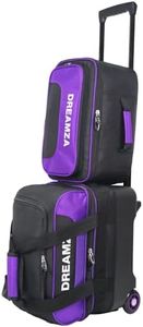 DREAMZA Single Bowling Ball Bag with Wheels, Deluxe Rolling Bowling Bags 1 Ball and Shoes Pocket w/Molded BallCup, Bonus Storage Bag, 40’’ Retractable Handle - Large 1 Ball Bowling Bags with Wheels
