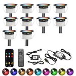 GEYUEYA Home 10 Pack Led Decking Lights RGBW Waterproof IP67 Multicolor Ø45MM 12V WiFi Function LED Deck Lights with Remote Control for Terrace/Patio/Path/Garden
