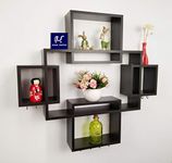 AMAZE SHOPPEE Wooden Wall Mounted Shelf Rack for Living Room Decor (Black) - Set of 5 (Design2C)