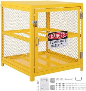 Hazardous Storage Cabinets Lockable Heavy-Duty for 4 Propane Cylinders OSHA-Compliant Gas Tank Cage w/Anti-Slip Guardrails, Yellow Powder Coated Steel, 2-Tier Workshop Storage, 31x30x35 Inch