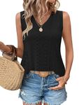 WNEEDU Womens Summer Tops V Neck Eyelet Embroidery Tank Tops Sleeveless Shirts 2024 New Black XL