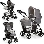 Hauck Shopper SLX Trioset Travel System, Stone Grey - Pushchair, Pram, Carry Cot & Car Seat, Compact & Foldable, with Raincover