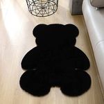 TENNOLA 4x5.3 ft Black Bear Shaggy Large Rug,Soft Fluffy Faux Sheepskin Fur Rug Fuzzy Shag Area Rug Cute Plush Carpet for Nursery Kids Girls Bedroom Room Aesthetic Living Room Floor Home Décor