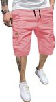 JMIERR Mens Casual Twill Cargo Shorts Cotton Drawstring Classic Cargo Chino Stretch Short with 6 Pockets for Men, US44(4XL), Pink