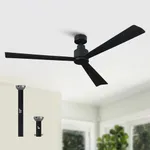 Ceiling Fans Without Lights 52 Inch Black Ceiling Fan No Light for Bedroom Living Room Flush Mount Outdoor Ceiling Fans for Patios, Remote Control, DC Motor Reversible 3 Blades, Noiseless