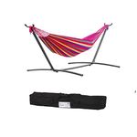 Double Hammock with Space Saving Steel Stand Includes Portable Carrying Bag-Red Color