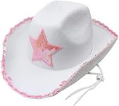 GiftExpress White Felt Cowgirl Hat with Pink Sequin Star, Country Themed Party Cowboy Dressup Play Costume Hat