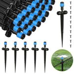 25 Pcs Water Irrigation Drippers, MSDADA Adjustable 360 Degree Fan Sprayer Irrigation Drip Drippers, Drip Irrigation Emitters with Stake, Watering System Accessories Fit for 1/4''(4-7mm) Hose(Blue)