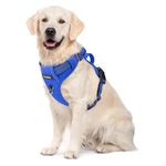 Funfox No Pull Dog Harness for Large Dogs, Adjustable Pet Vest Harness for Easy Walking with Reflective Strips, Front Clip Easy Control Large Breed Stop Pulling Blue