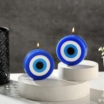 PROSPERRO LUMO By Parkash Candles Blue Evil Eye Candle Gift Nazar Home Decor Handmade Candles Desk Sculpture Decoration For House || Set Of 2 (Evil Eye - Round), Wax, Unscented