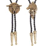 GORGECRAFT 2 Styles Leather Bolo Tie Necktie Eagle Pistol Necklace Western Cowboy Rope Cord, Cow Wolf, 40.94 inch