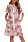 YOZLY House Dress for Women Short Sleeve House Coats Dusters Robe Moomoo Nightgowns with Pockets, Floral Pink, Large