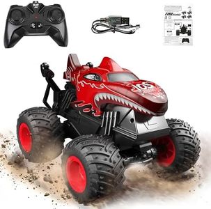 BEZGAR Monster Truck Toys - Remote Control Monster Truck with Light & Music, Dinosaur Toys for Kids, 1:20 Scale RC Truck with 360° Spins and Drifting, Remote Control Car for Boys 4-7 Red