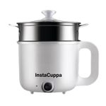 InstaCuppa Stainless Steel 3-In-1 1.2Liter Multi Cook Kettle With Steamer,Non-Stick Inner Pot,Adjustable Temperature,Ideal For Boiling Milk,Tea,Coffee,Eggs&Steaming Veggies,600 Watts,Elegant White