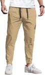 COOFANDY Men's Trousers Casual Cargo Joggers Pants Elastic Waist Chino Pants Drawstring Pants with Pockets Khaki M