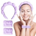 Hroevc 3 PCS Spa Headband and Wristband Set for Washing Face, Terry Cloth Facial Puffy Makeup Headband for Women (Purple)