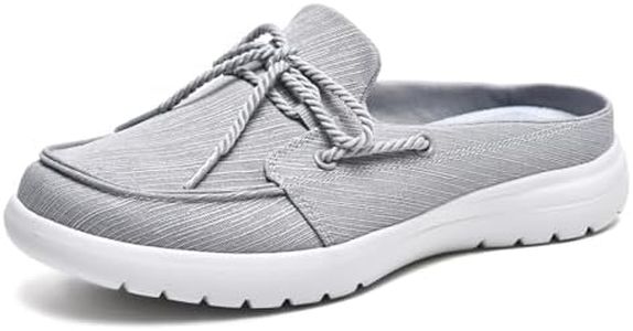 Buyrew Mules for Women Slip on Shoes Comfortable Knit Canvas Walking Flats with Arch Support Breathable Clogs House Slippers Grey 9.5