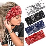 Women's Boho Criss Cross Headband Women's Headbands Elastic Hair Bands Non-Slip Turban Vintage Printed Stylish Sports Knotted Hair Band Hair Accessories Pack of 4