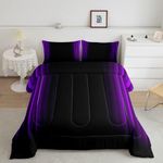 Geometric Abstract Ombre Comforter Set Kids Teens Purple and Black Striped Bedding Bed Set Decor Modern Fashion Comforter Inner Fill Bedroom Collection 3Pcs Full Size