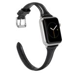 Wearlizer Compatible with Apple Watch Band 38/40/41/42mm Women Men, Slim Genuine Leather iWatch Bands Wristbands Strap Band Bracelet for Apple Watch Bands Series 10 9 8 7 6 5 4 3 2 1 SE, Black