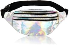 AYNKH Fashion Metallic Bum Bag with Adjustable Strap Smooth Zip Three Compartments, Waterproof Waist Bag Stylish Fanny Pack for Party Festival Sports Outdoor Travel Unisex