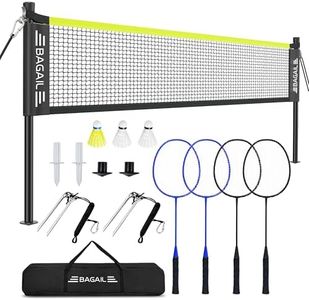 BAGAIL Outdoor Badminton Net Set with Anti-Sag Winch System - Official Size 20ft x 5ft, 4 Rackets, 3 Shuttlecocks, Durable PE Net & Carry Bag for Backyard, Beach, Family Games - Yellow