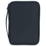 Cross Solid Blank Navy Blue Thinline Vinyl Zippered Bible Cover Case with Handle