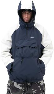 SNOWVERB Mens Snowboard Baggy Anorak Half-zipper Snow Jackets Camo Leopard Waterproof Mountain Ski Coats with Hood (US, Alpha, X-Large, Regular, Regular, Blue/Off-white)