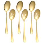 6 Pieces Serving Spoons Set, 8.7 Inch Serving Spoon, Includes 3 Serving Spoons and 3 Slotted Spoons, Stainless Steel Buffet Banquet Spoons, Large Spoons Utensils Cutlery Set for Kitchen, Gold