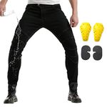 2019 Waterproof Men Motorcycle Riding Pants Motocross Racing Jeans With 4 X Knee Hip Pads (M, Black)