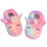 KAKU NANU Toddler Slippers Colorful Rainbow Cute Fluffy Slipper Animal House Shoes for Girls Boys (Rainbow, 7-8 Toddler)