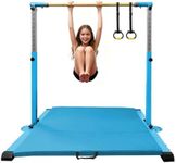 JC-ATHLETICS Gymnastics Bar for Kids Girls Ages 3-15 with Ring for Home Indoor Training Equipment- Steady Steel Construction, Anti-Slip, Easy to Assemble, 3' to 5' Adjustable Height