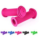 URAQT Bike Handlebar Grips, Solid Color Children's Bike Handlebars, Soft Non-Slip Bicycle Handle Grip, Rubber Handle Cover Universal Kids Bike Grips for Boys and Girls Kids Bikes(Pink)