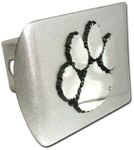 Clemson University Tigers "Brushed Silver Finish with Chrome Paw Emblem" NCAA College Sports Trailer Hitch Cover Fits 2 Inch Auto Car Truck Receiver