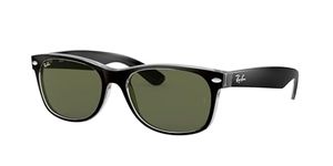 Ray-Ban RB2132 New Wayfarer Square Sunglasses, Black On Transparent/G-15 Green, 52 mm