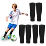 SYEYCW 3 Pairs Kids Football Sock Sleeves, Elastic Soccer Shin Guards Sleeves, Black Durable Cut Football Socks, Team Leg Sock Sleeves Fits Over Shin Pads, for Football Games Beginner