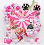 Pink Dog Patrol Birthday Party Decorations, Paw Theme Party Supplies Set for Girl’s with Balloons Garland kit, Pink Puppy Patrol Backdrop, Dog Foil Balloons