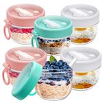 6 Pack Overnight Oats Containers with Lids and Spoons, 20 oz Plastic Overnight Oats Jars Airtight Yogurt Container for Cereal, Yogurt Salad Fruit Storage, 3 Colors