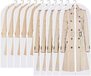 Ouinne Transparent Long Garment Bag with Zip, 10 Pcs, 60 x 120/140 cm, EVA Material, Reusable, Waterproof, Airtight, Clothes Storage, Suit Bags, Coats Covers (White)