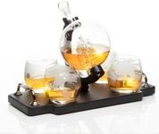 Don Vassie Globe Decanter Set 850ml with 4 Glasses and Wooden Tray Base with Gold Handles