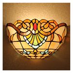 Uziqueif Vintage Wall Sconces Wall Lighting,12" Baroque/Mediterranean/Sun Flower Style Stained Glass Lampshade - Tiffany Style Wall Lamp for Living Room Bedroom Hallway Stairway Entryway,Baroque